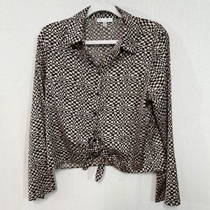 Anthropologie Maison d'Amelie Tie Front Crop Long Sleeved Black/Blush Pink Sz M